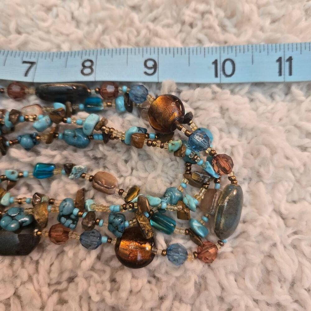NEW Turquoise Bead 4 Strand Necklace & Earrings Set - Picture 3 of 8